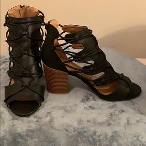 Black open toe block heel